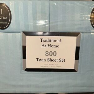 Traditional At Home 4pc Twin Sheet Set Sky Blue Stripes embossed